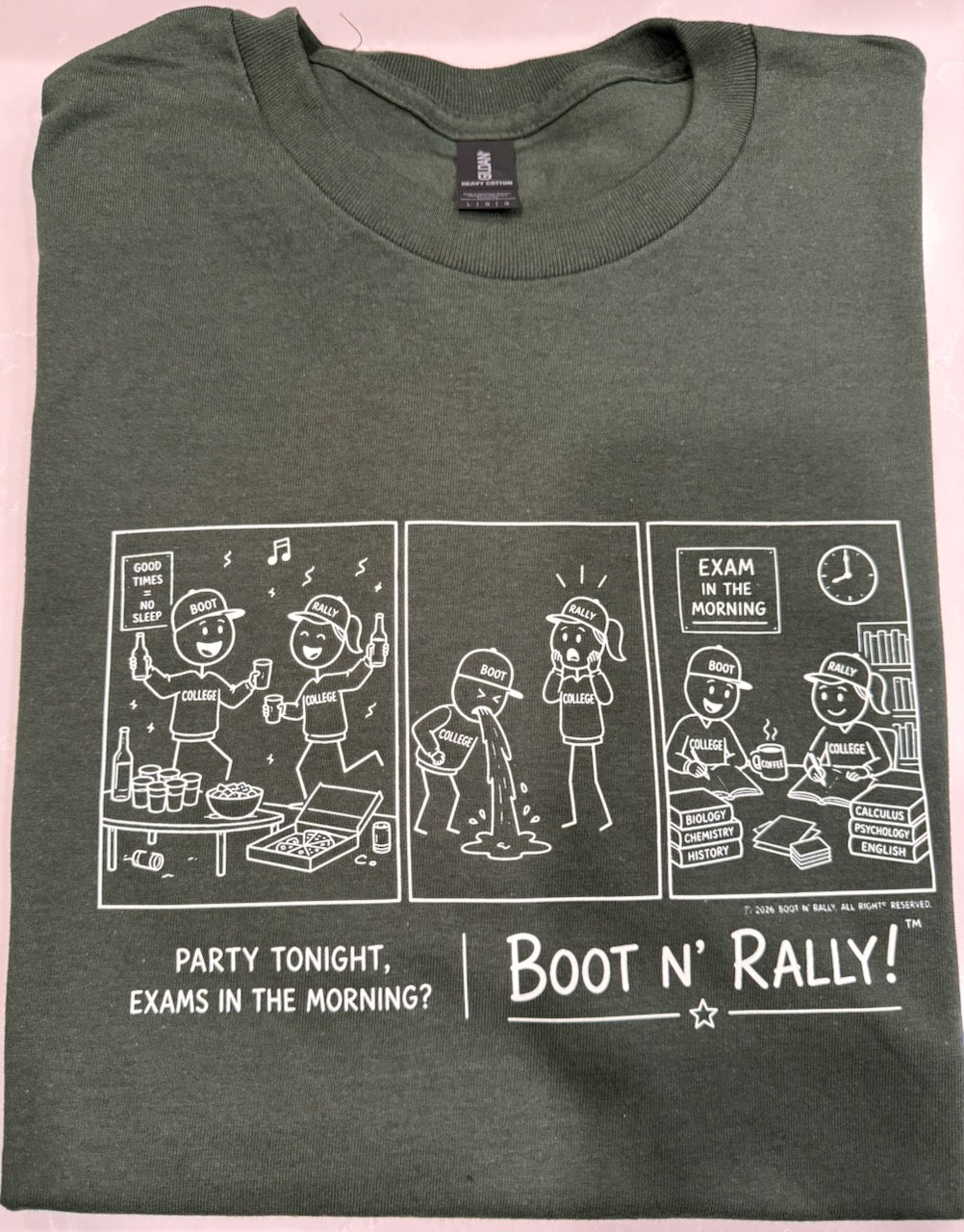 Boot N' Rally College Exams Shirt on Green
